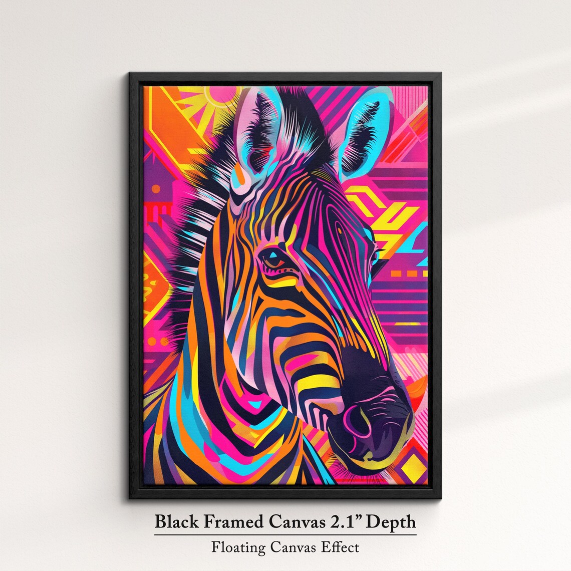 Colorful Zebra Neon Pop Art Head Portrait Geometric Background Poster - Image 2