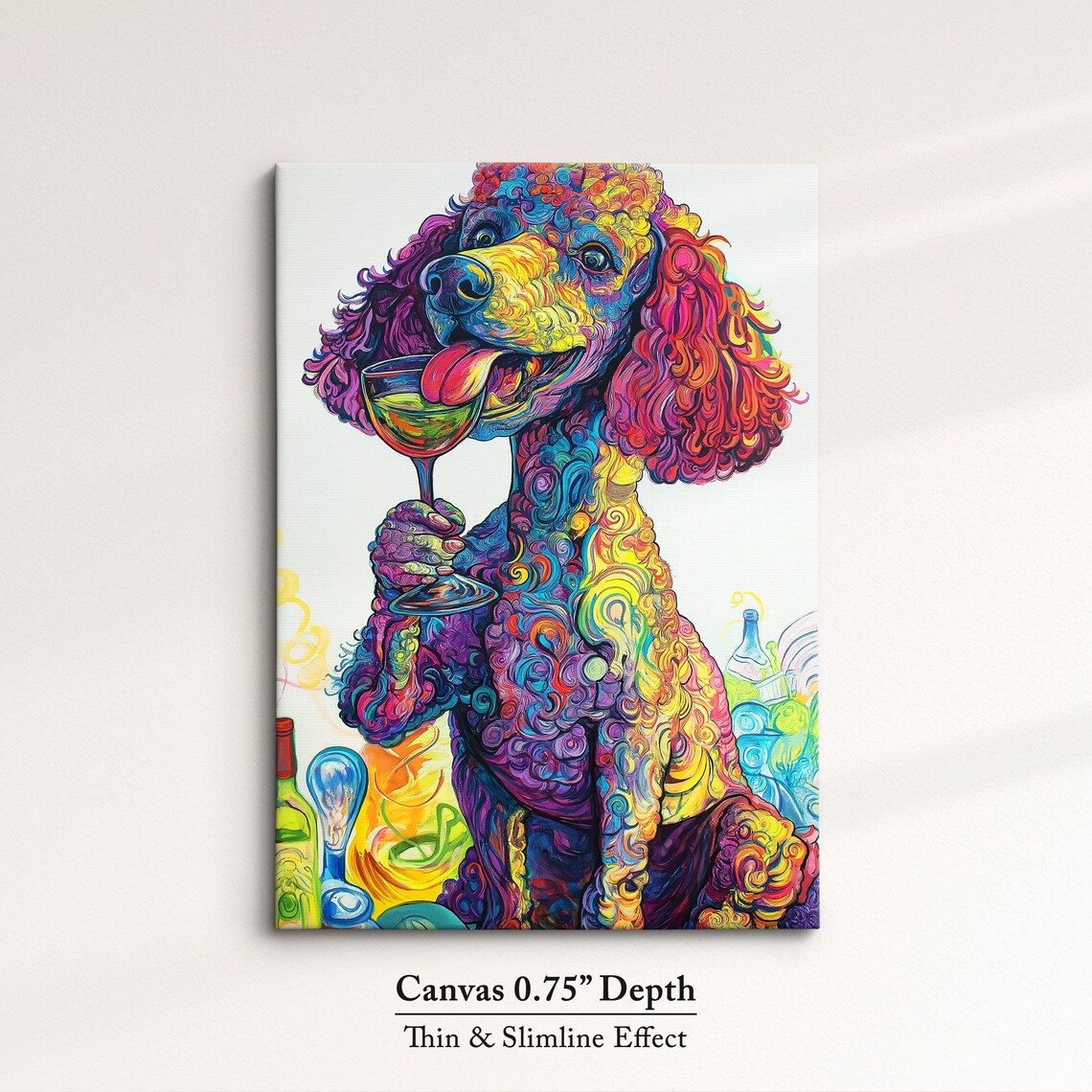 Rainbow Poodle Dog Licking Wine Glass Colorful Whimsical Art Poster - Image 4