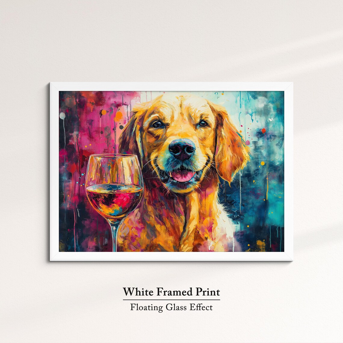 Golden Retriever Red Wine Glass Magenta Teal Watercolor Dog Art Print - Image 7