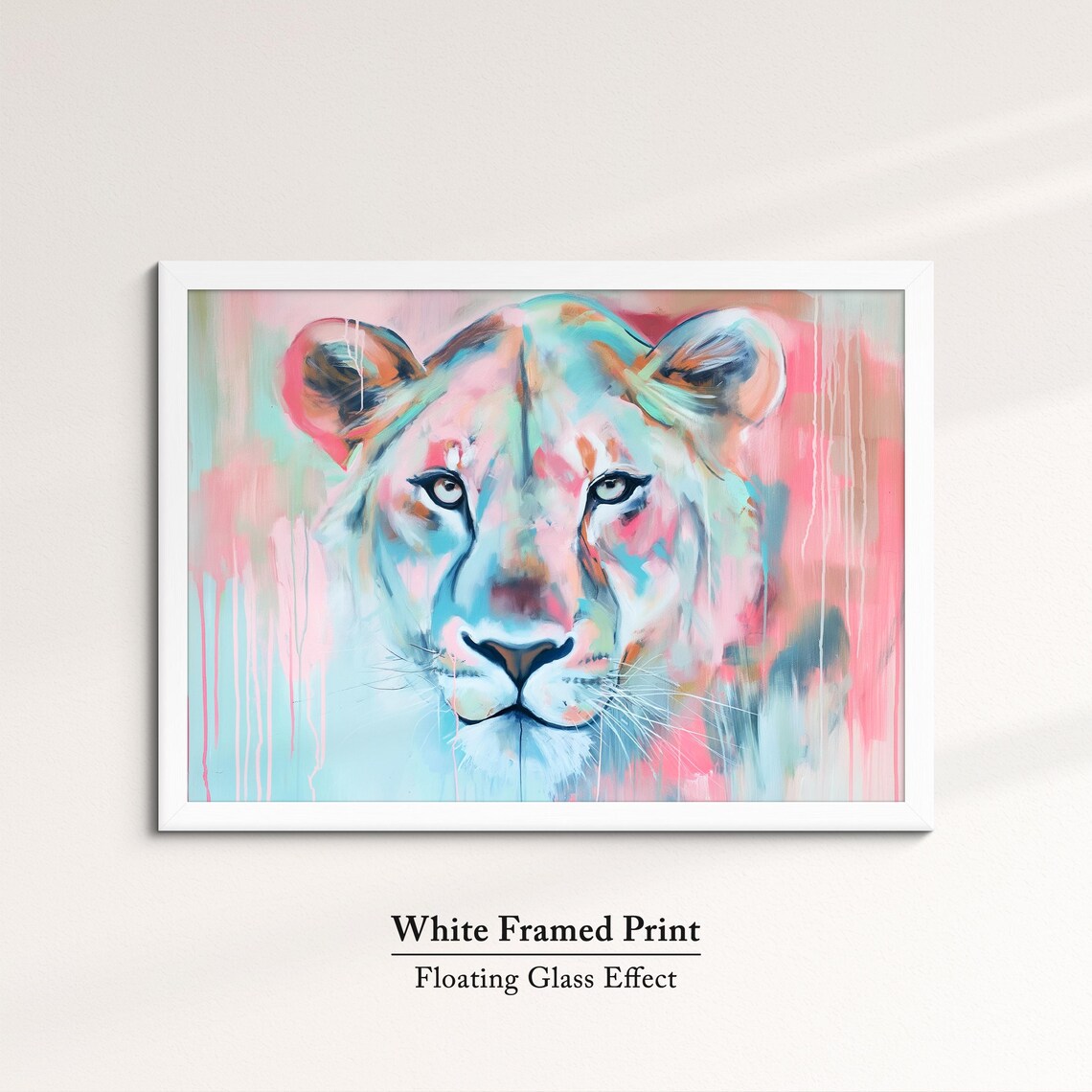 Lioness Pink Teal Pastel Abstract Face Close Up Wildlife Art Poster - Image 7