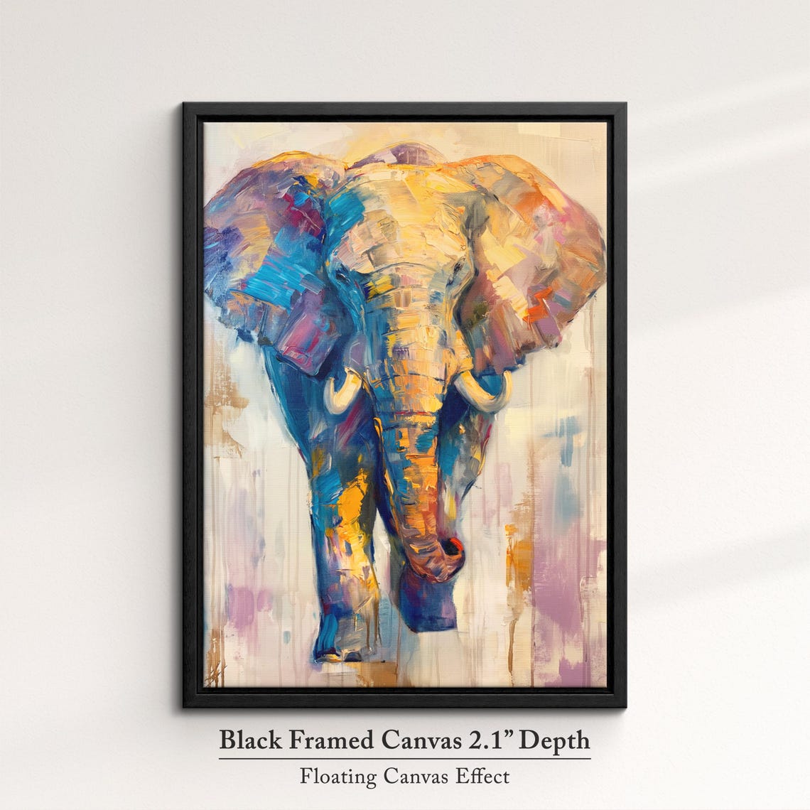 Elephant Front Portrait Golden Blue Pink Brushstroke Wall Art - Image 2