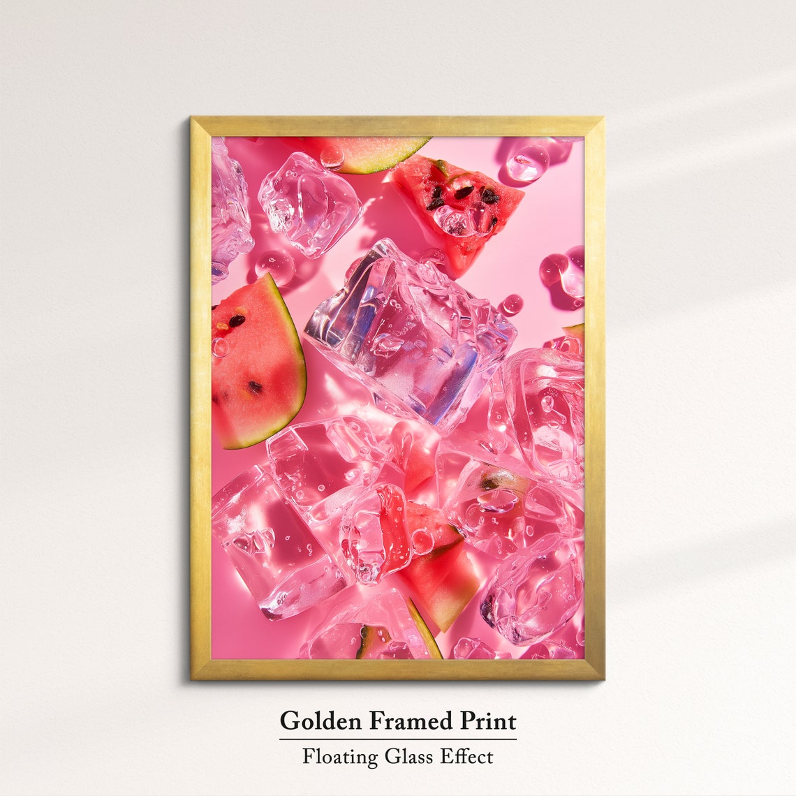Refreshing Watermelon Slices And Ice Cubes Pink Summer Wall Art Print - Image 5