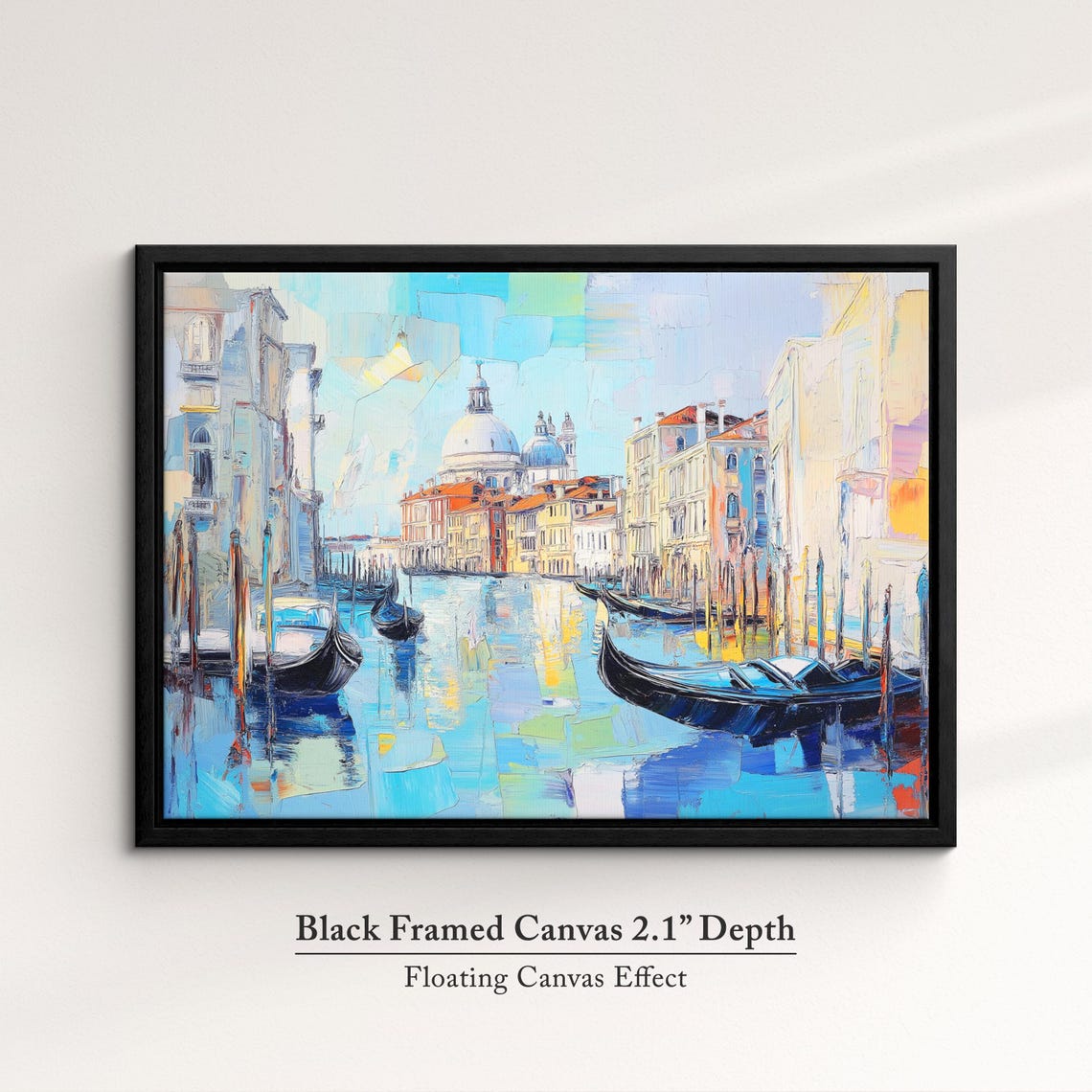 Venice Grand Canal Gondolas Abstract Oil Painting Bright Blue Poster - Image 2