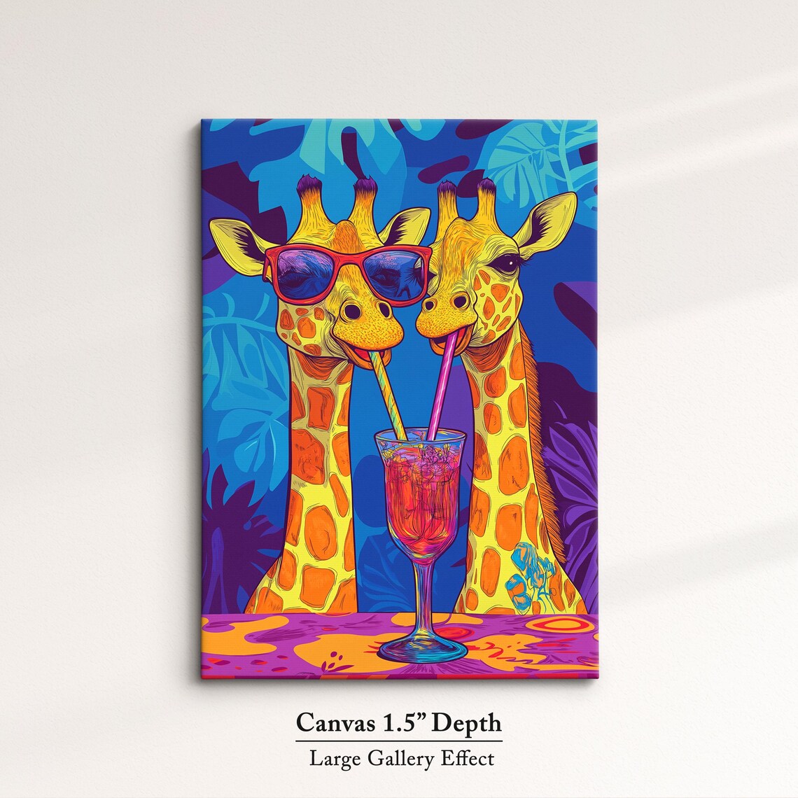 Two Giraffes Sharing Cocktail Sunglasses Fun Pop Art Safari Party Poster - Image 3