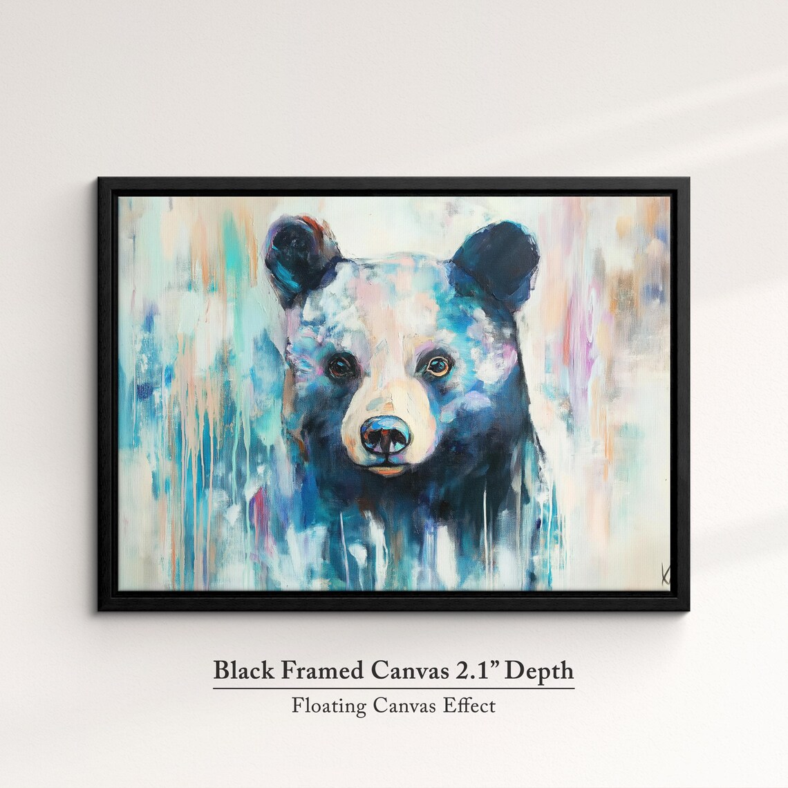 Black Bear Face Front Blue Abstract Oil Painting Wildlife Wall Art Poster - Image 2