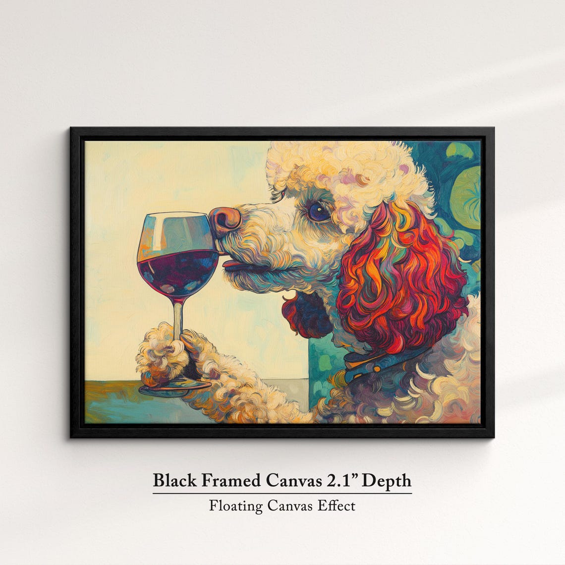 Poodle Dog Sipping Red Wine Glass Profile Elegant Oil Painting Poster - Image 2