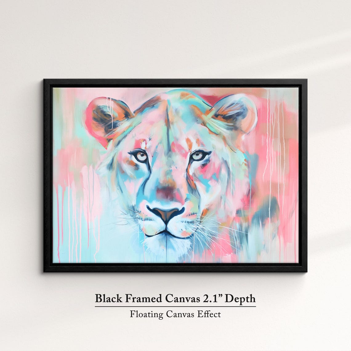 Lioness Pink Teal Pastel Abstract Face Close Up Wildlife Art Poster - Image 2