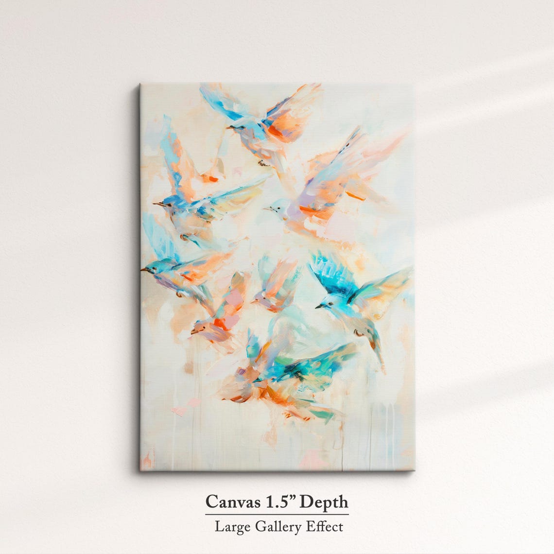 Colorful Birds In Flight Blue Orange Watercolor Flock Wall Art Poster - Image 3
