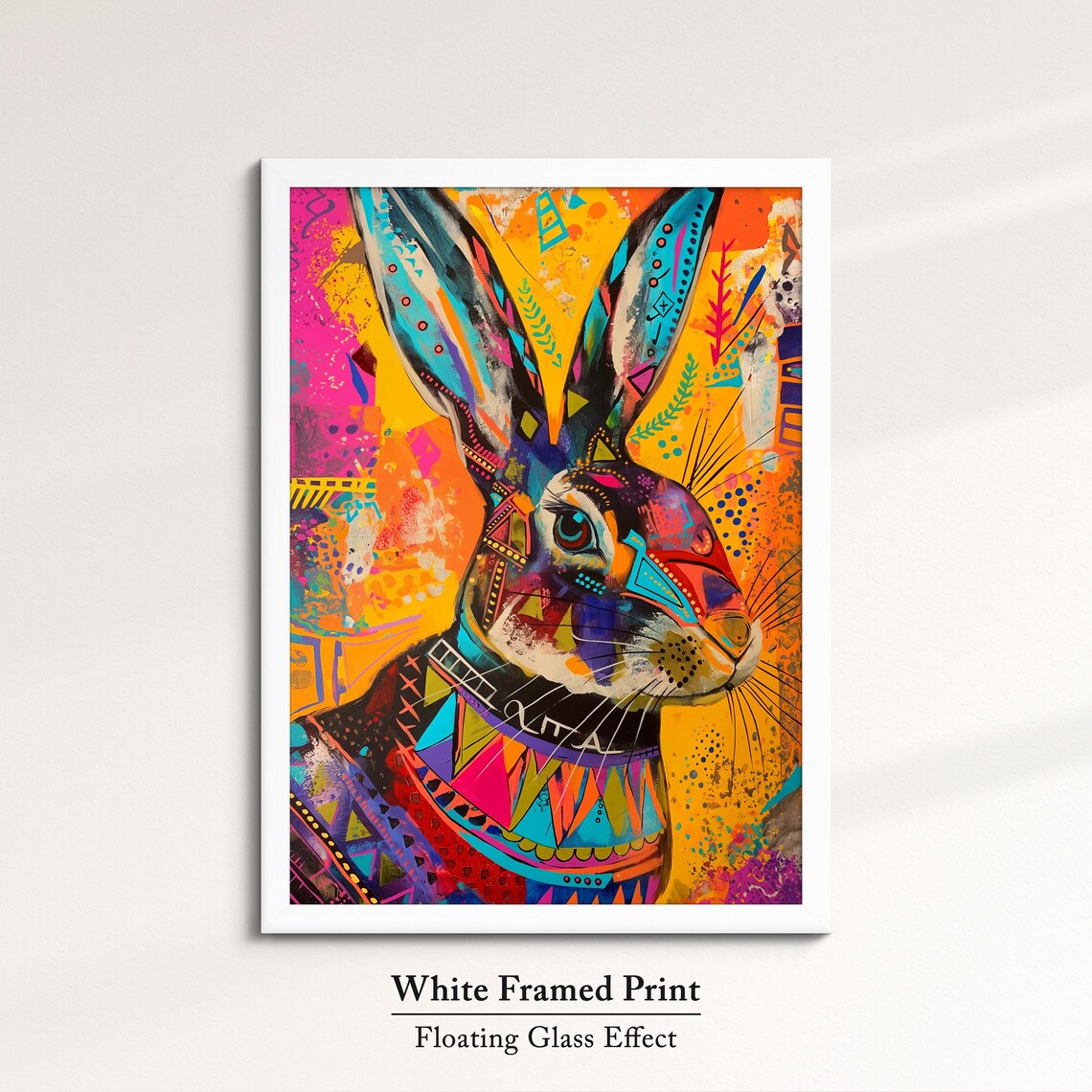 Rabbit Colorful Geometric Tribal Mosaic Hare Portrait Abstract Art Poster - Image 7