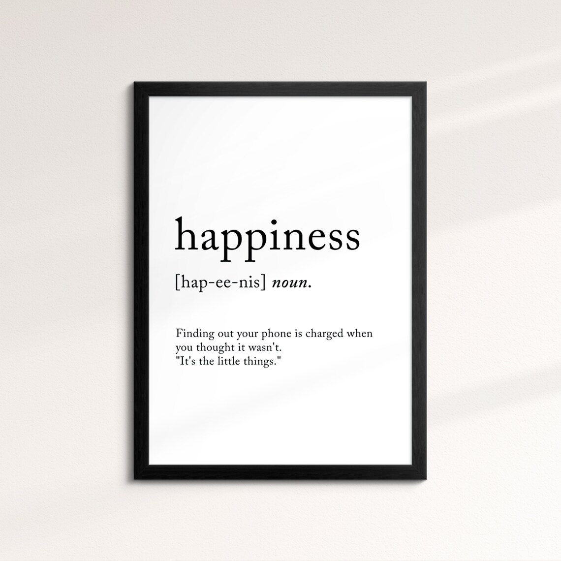 Happiness Minimalist Definition Quote Word Art Framed Print Framed Female Wall Art Lady Poster Feminine Home Decor Gifts For Her