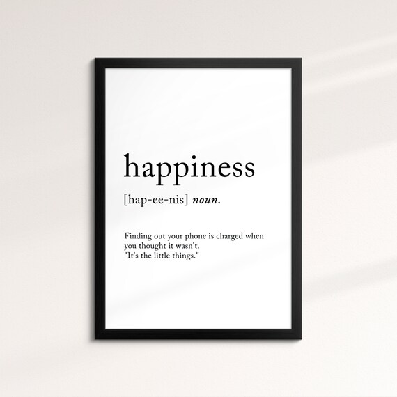 Happiness Minimalist Definition Quote Word Art Framed Print Framed Female Wall Art Lady Poster Feminine Home Decor Gifts For Her