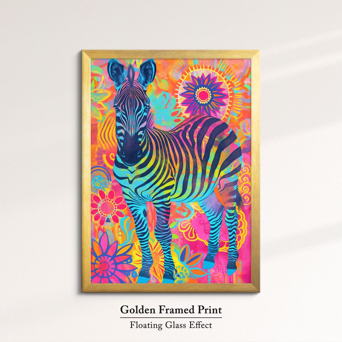 Zebra Rainbow Psychedelic Standing Full Body Floral Portrait Poster - Image 5