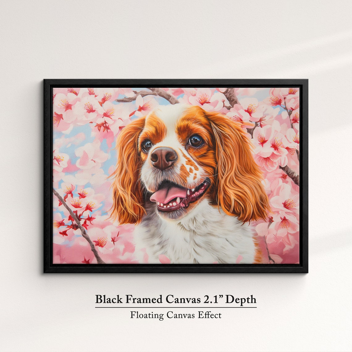 Smiling Cavalier King Charles Spaniel Portrait In Pink Blossoms Poster - Image 2