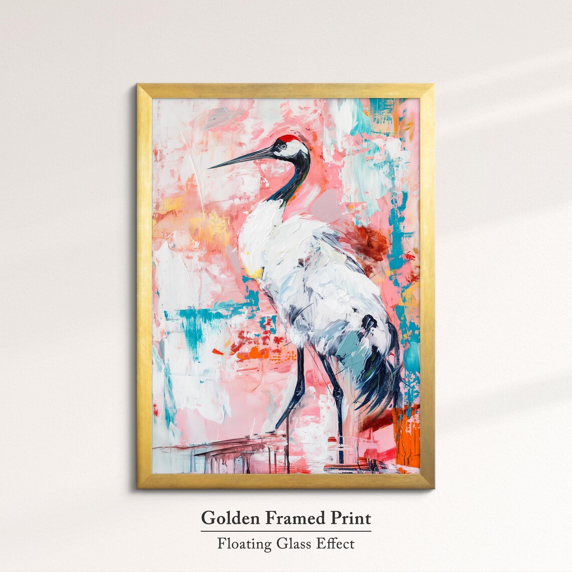 Colorful Crane Bird Abstract Oil Painting, Art Print - Image 5