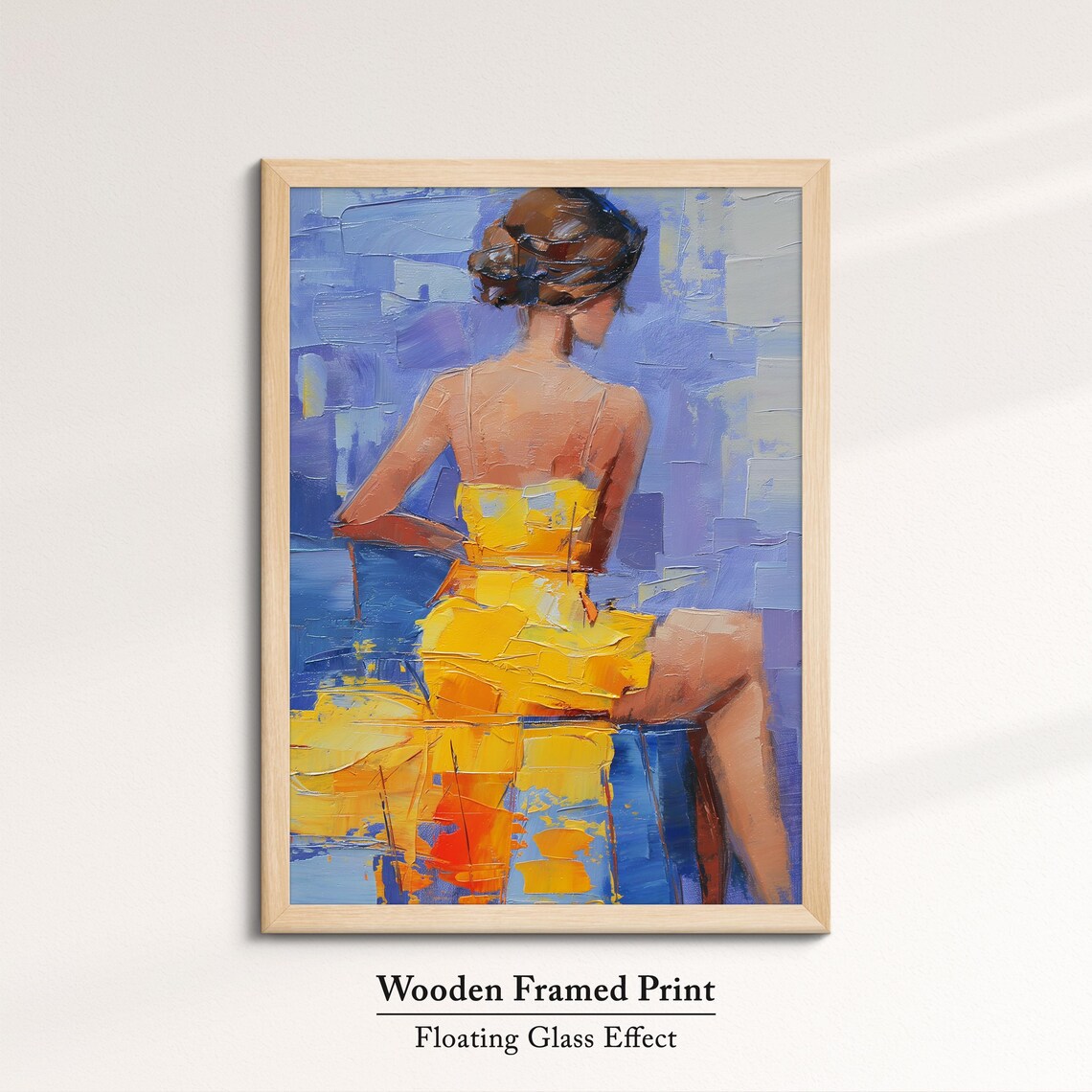 Woman Yellow Dress Seated Palette Knife Painting Colorful Wall Art Poster - Image 6