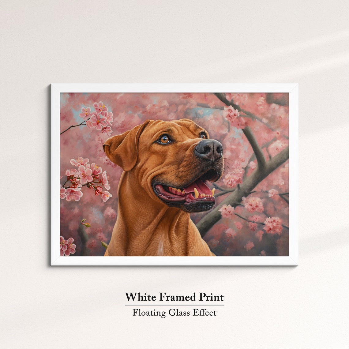 Rhodesian Ridgeback Happy Profile In Pink Cherry Blossoms Art Poster - Image 7