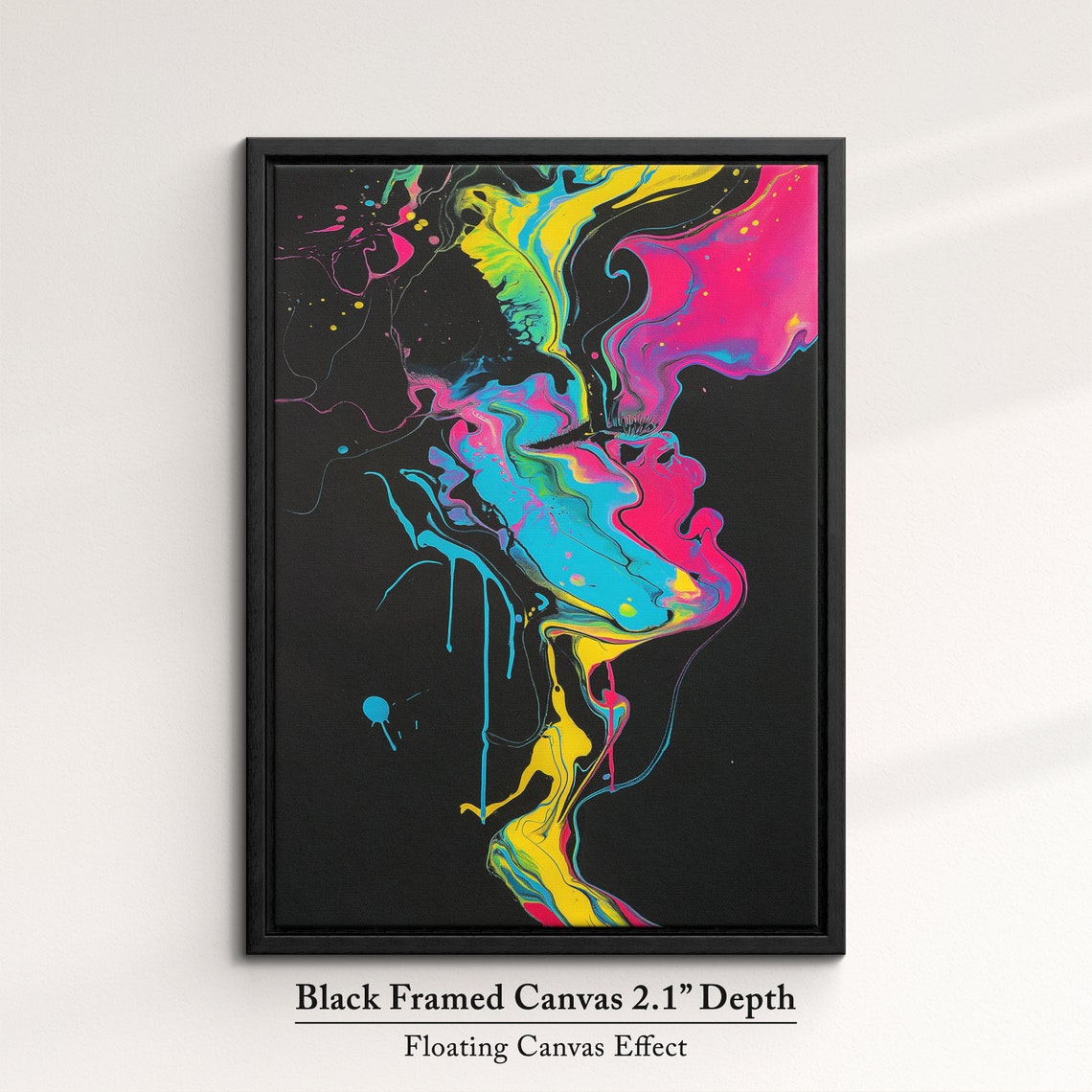 Neon Fluid Paint Splash Woman Profile In Bold Colors Dark Art Poster - Image 2
