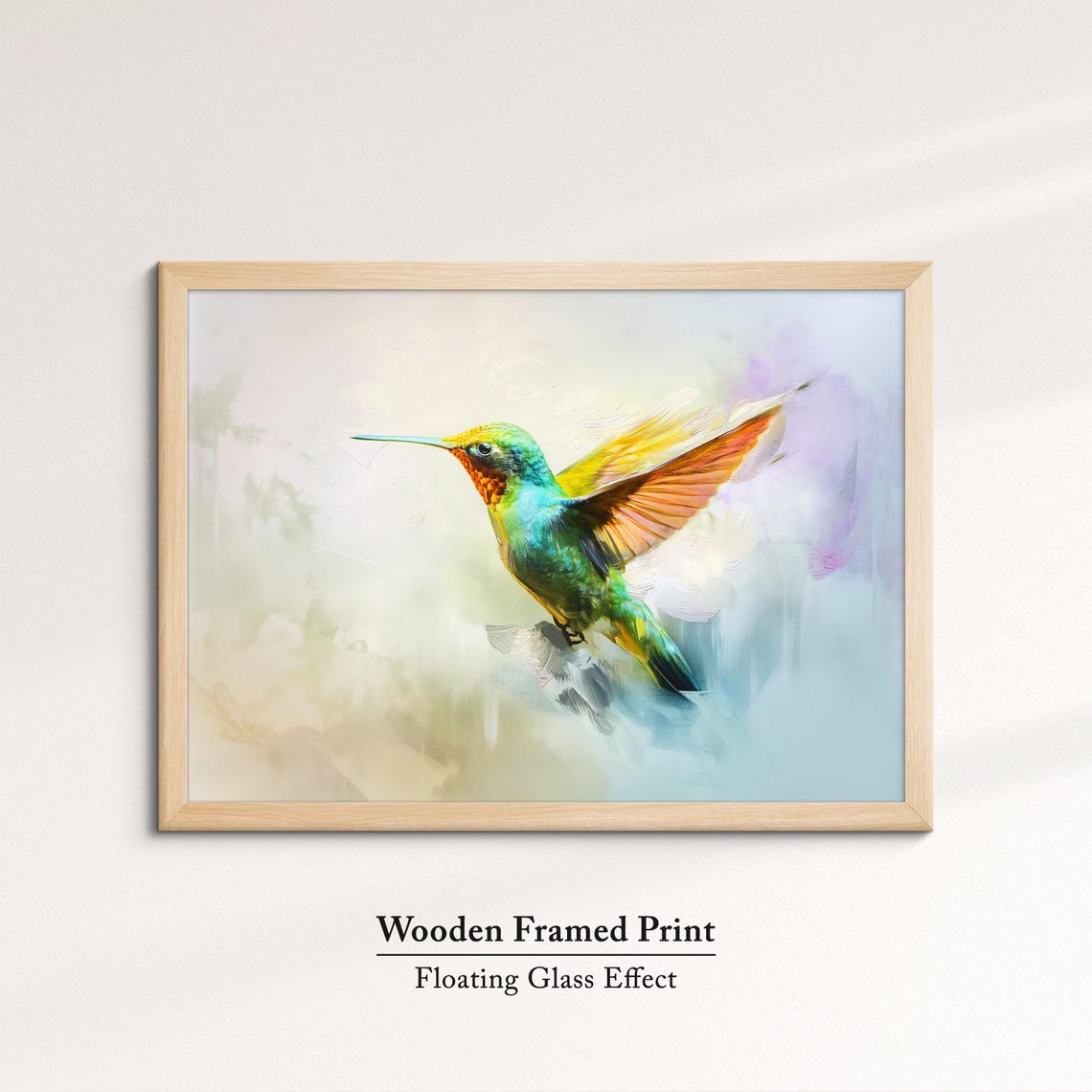 Hummingbird Vibrant Green Orange Watercolor Flight Abstract Art Poster - Image 6