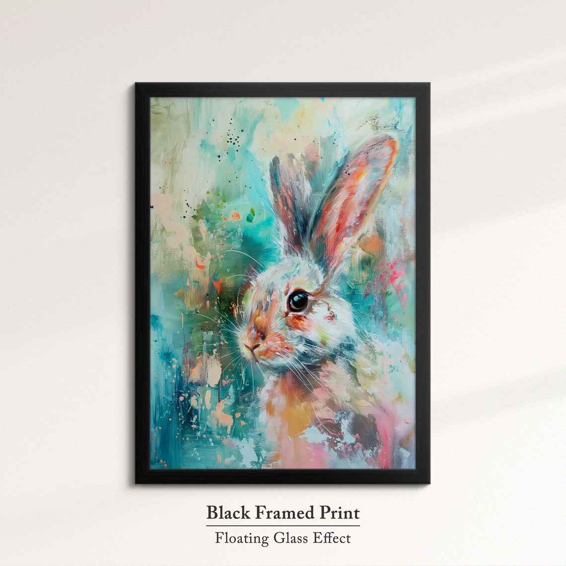 Wild Hare Portrait Teal Watercolor Splashes Abstract Wildlife Wall Art - Image 8