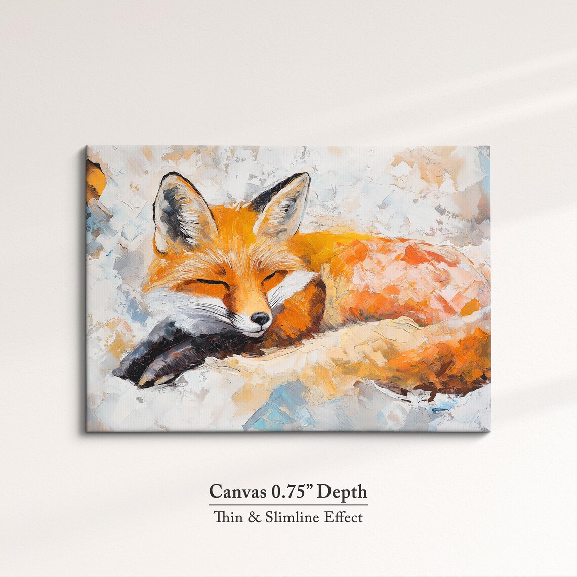 Sleeping Red Fox Abstract Oil Painting Cozy Wildlife Portrait Wall Art - Image 4