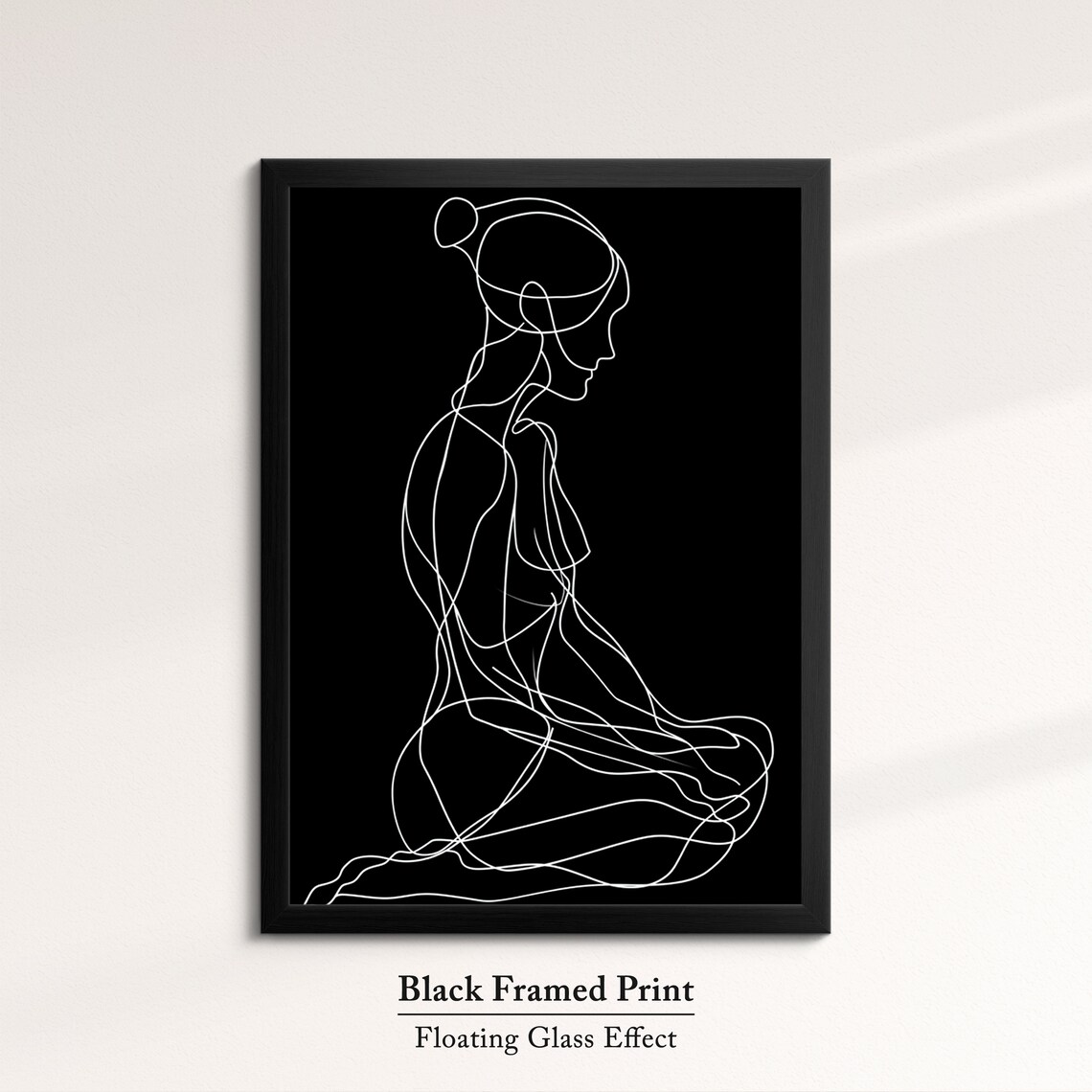 Seated Woman Profile White Line On Black Minimalist Dramatic Feminine Wall Art Print - Image 8