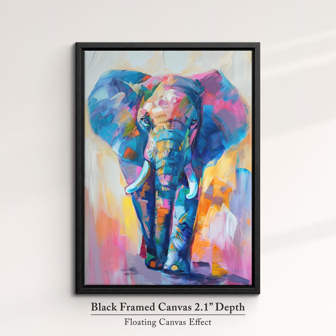 Colorful Elephant Walking Vivid Blue Pink Orange Abstract Wall Art - Image 2