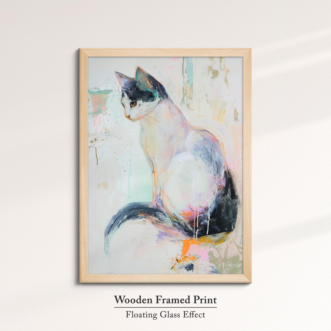 White Cat Sitting Pastel Abstract Oil Painting Elegant Pet Wall Art Poster - Image 6