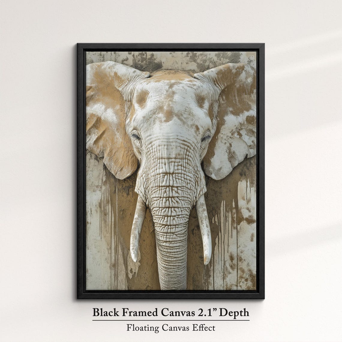 Elephant Head Sepia Neutral Beige Tusks Rustic Textured Wall Poster - Image 2