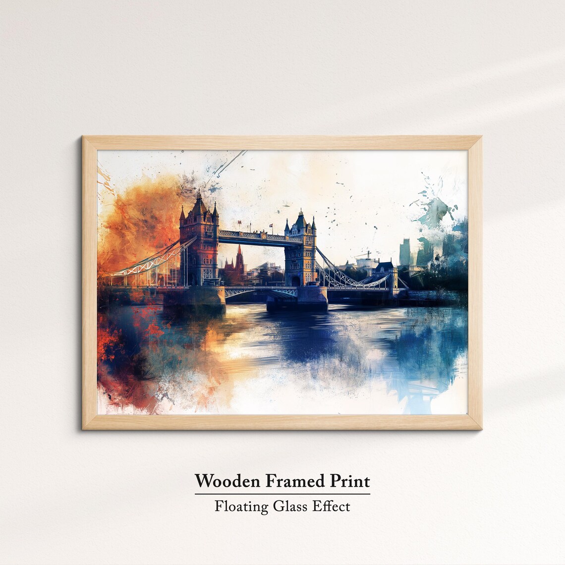 London Tower Bridge Watercolor Art Orange Skyline Thames River Poster - Image 6