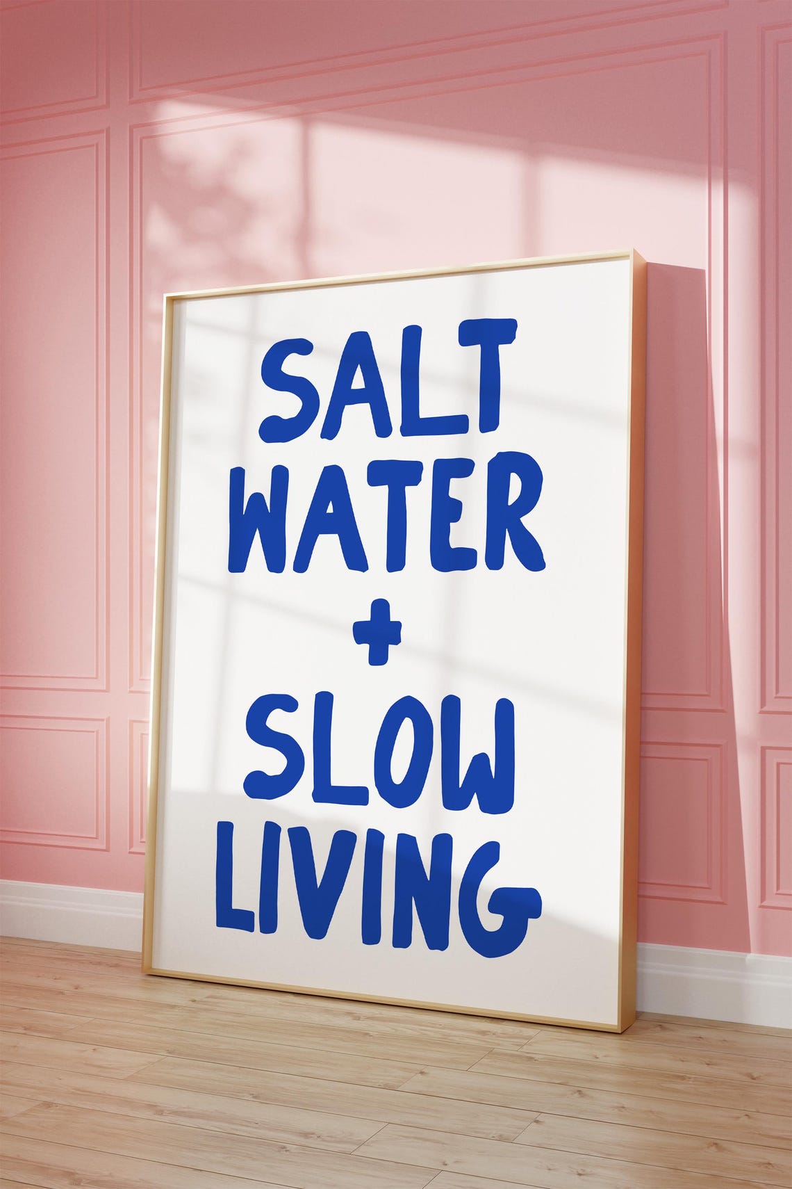 Salt Water Slow Living Deep Blue Coastal Quote Wall Decor Poster - Image 3