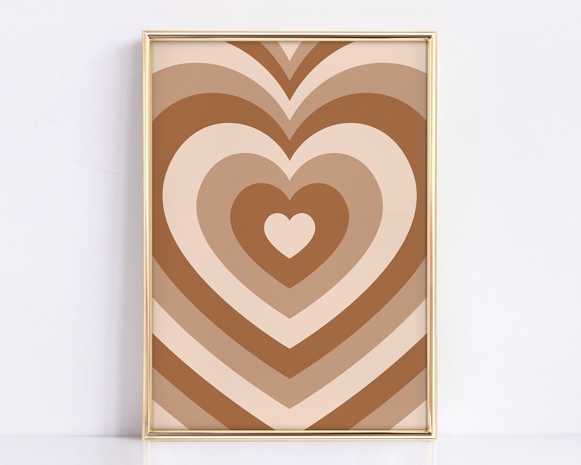 Coffee Brown Concentric Hearts Retro Y2K Aesthetic Wall Poster - Image 2