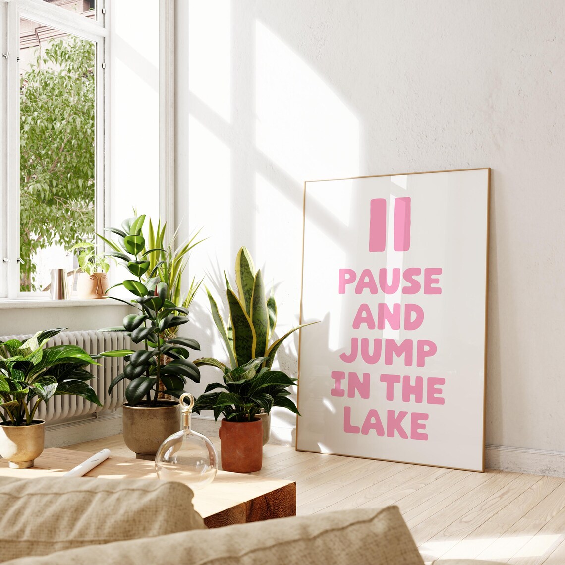 Pause And Jump In The Lake Soft Pink Lake House Quote Poster Decor - Image 2