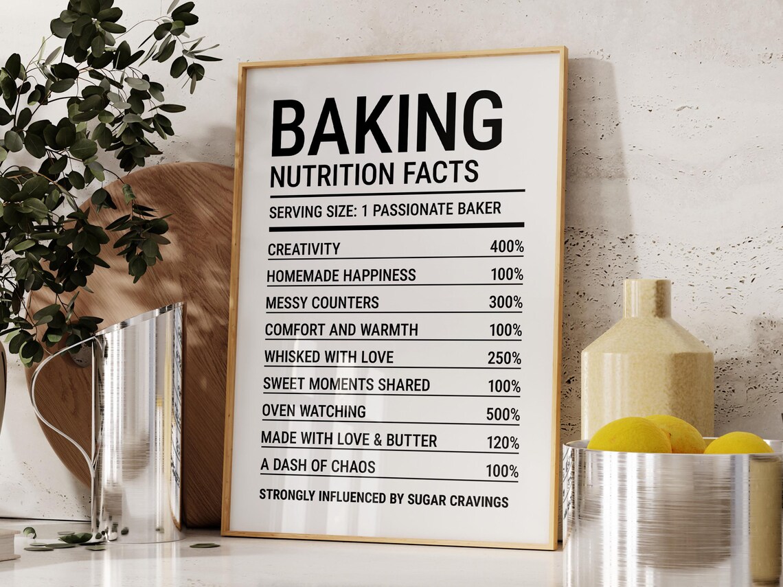 Baking Nutrition Facts Funny Black Typography Kitchen Wall Poster