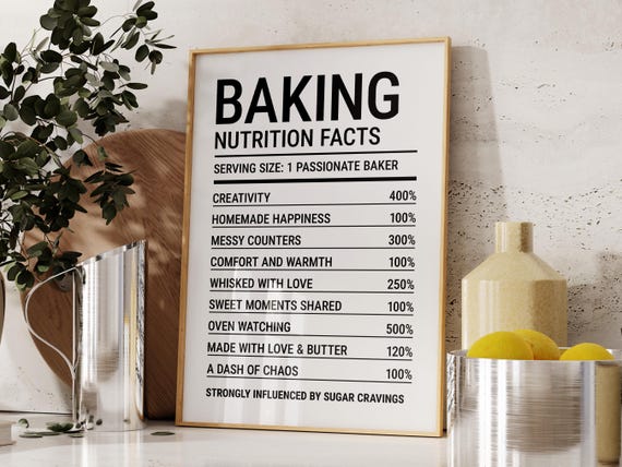 Baking Quote Print Funny Kitchen Wall Art Nutrition Facts Gift For Baker Cozy Decor Home Bakery