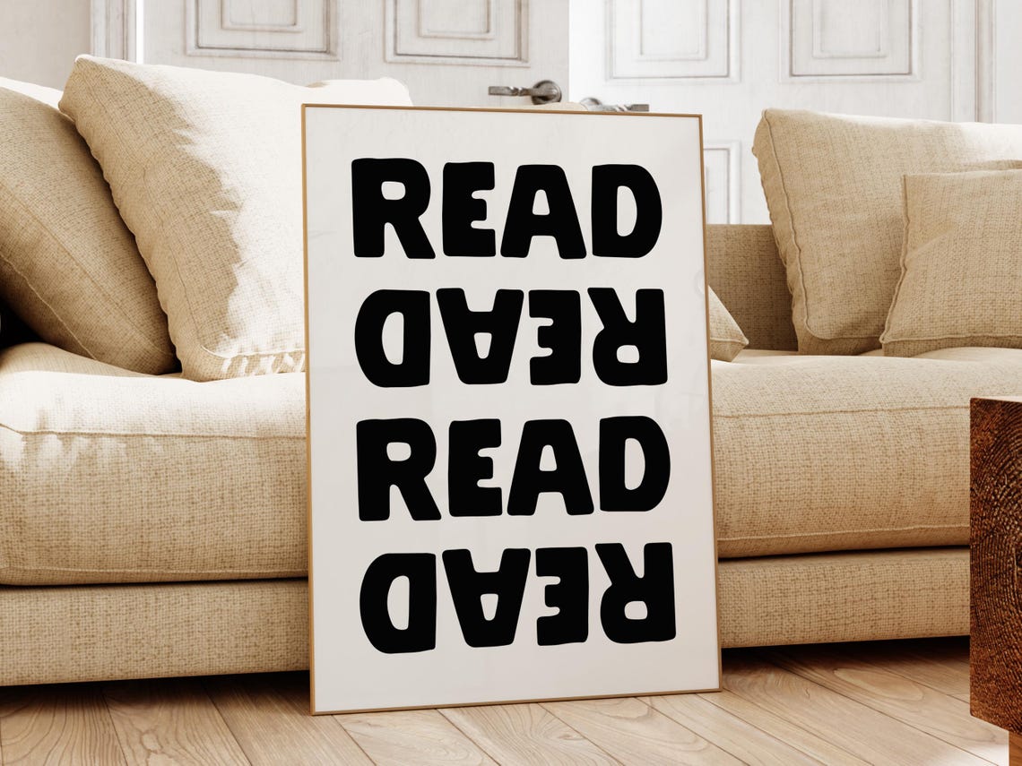 Read Read Read Mirrored Black Typography Book Lover Wall Poster - Image 3