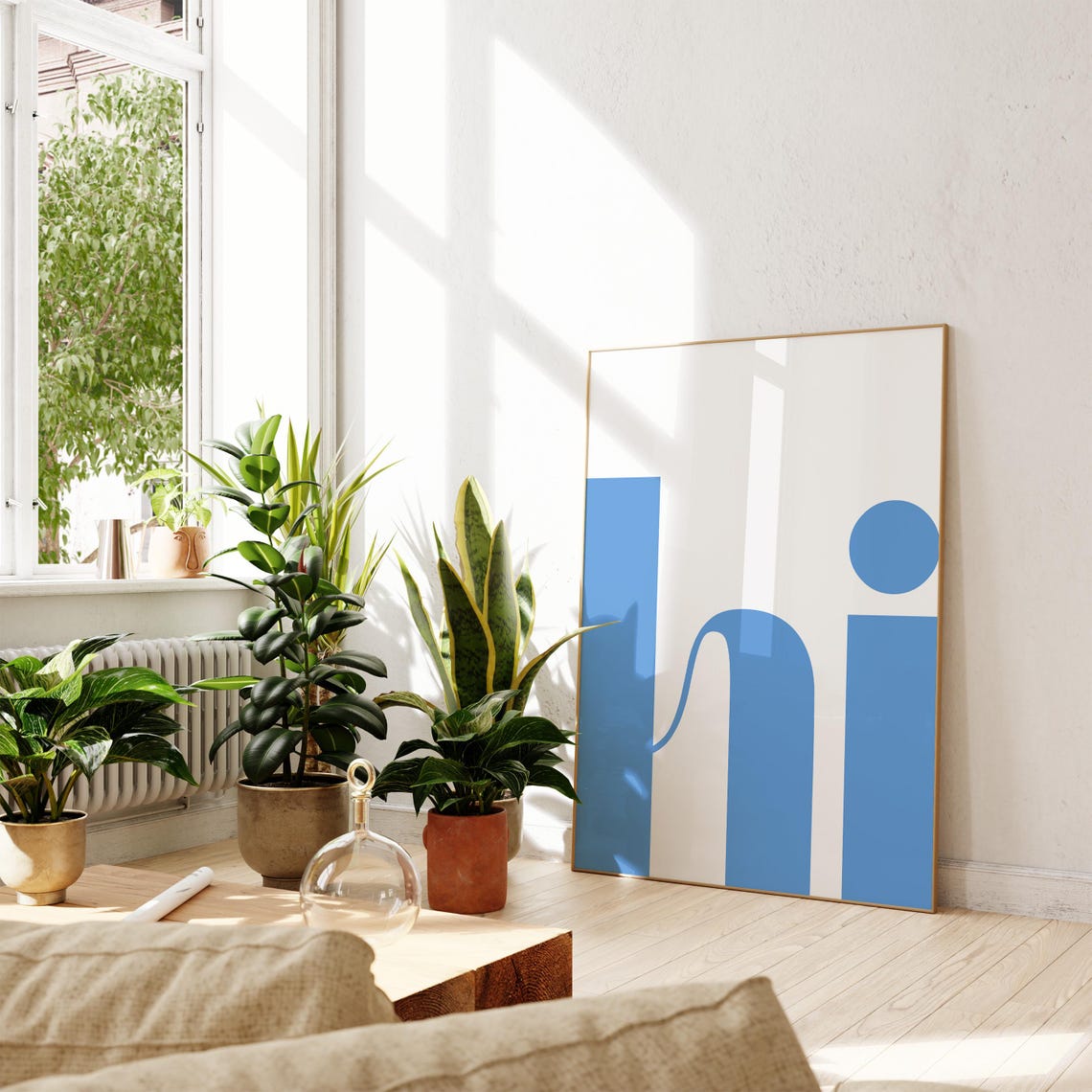 Oversized Blue Hi Print Minimalist Entryway Welcome Wall Decor - Image 2