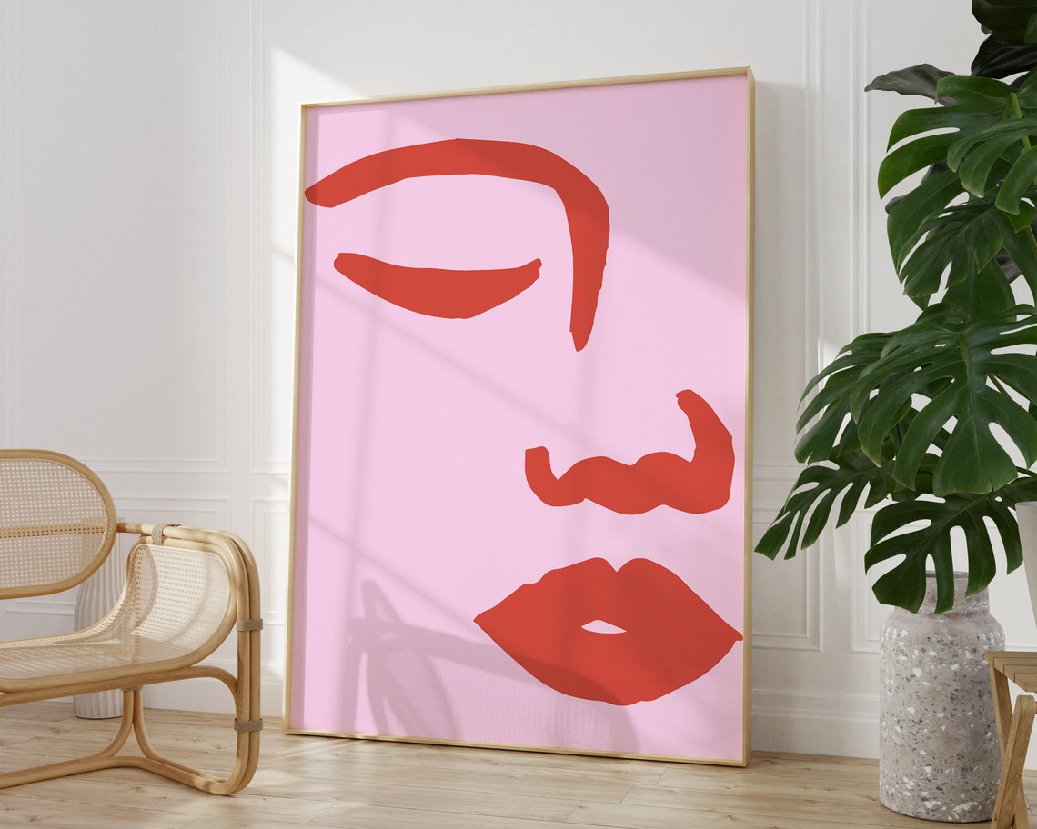 Abstract Red Face Line Drawing Blush Pink Matisse Style Art Poster - Image 2