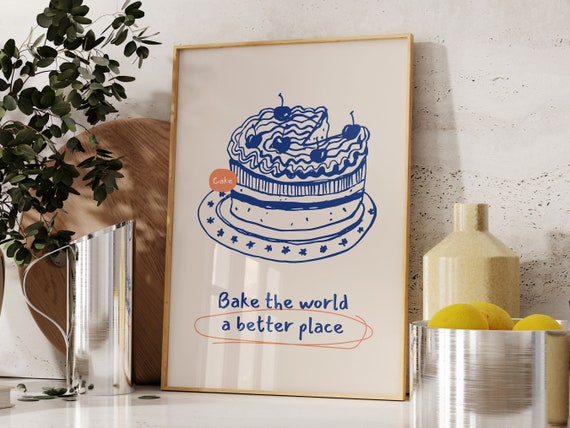 Baking Kitchen Wall Art Retro Baking Quote Wall Decor Bake The World A Better Place Quote Art Print Funny Kitchen Cake Poster