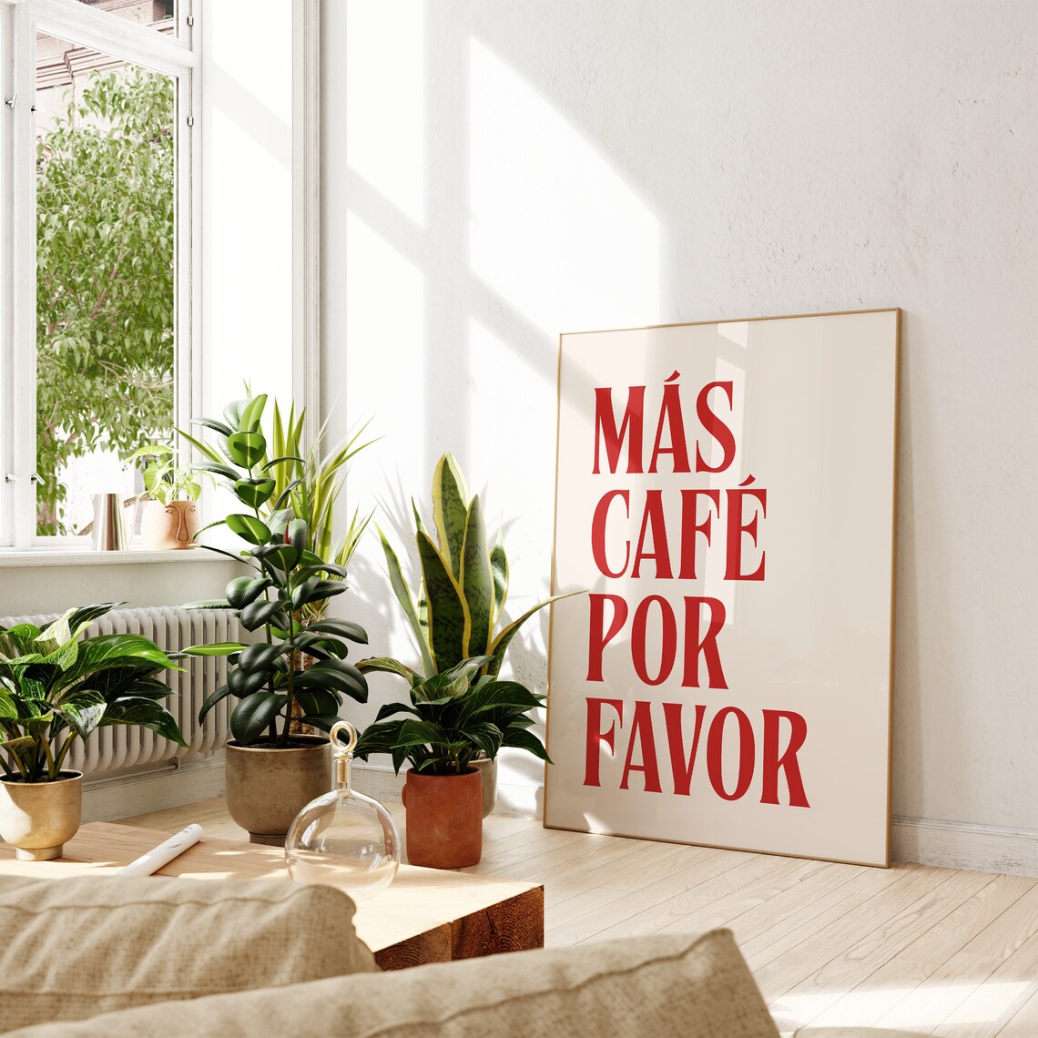 Bold Red Más Café Por Favor Spanish Coffee Quote Typography Poster - Image 2