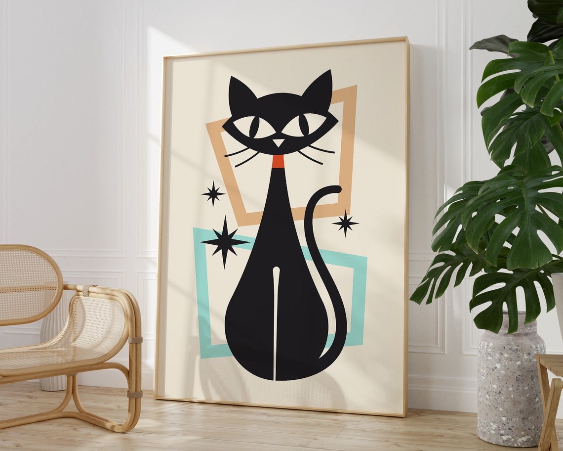 Mid Century Modern Black Cat Atomic Retro Colorful Style Poster - Image 3