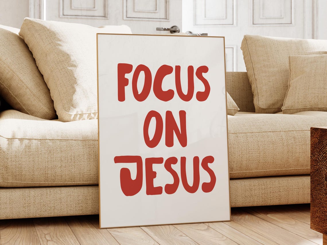 Focus On Jesus Bold Rounded Red Christian Faith Quote Poster - Image 2