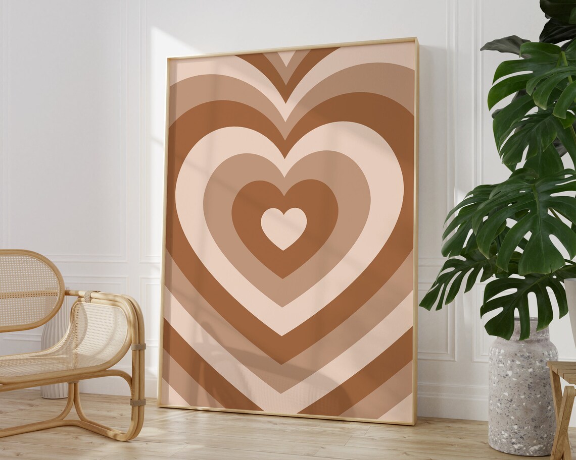 Coffee Brown Concentric Hearts Retro Y2K Aesthetic Wall Poster