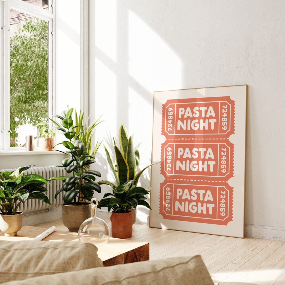 Retro Pasta Night Wall Art Burnt Orange Art Print Spaghetti Poster Pasta Lover Print Cute Kitchen Decor Sienna Wall Art - Image 2