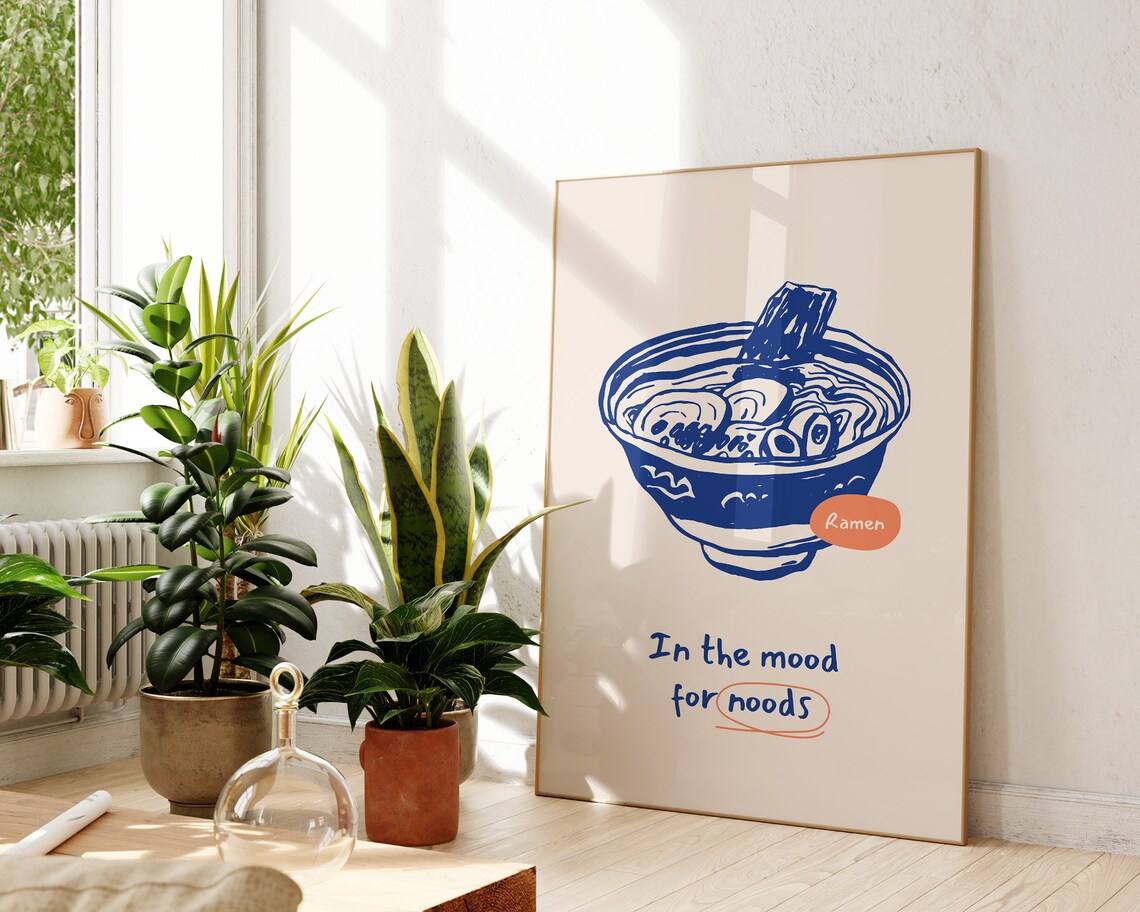 In the Mood for Noods Funny Ramen Bowl Kitchen Quote Wall Poster