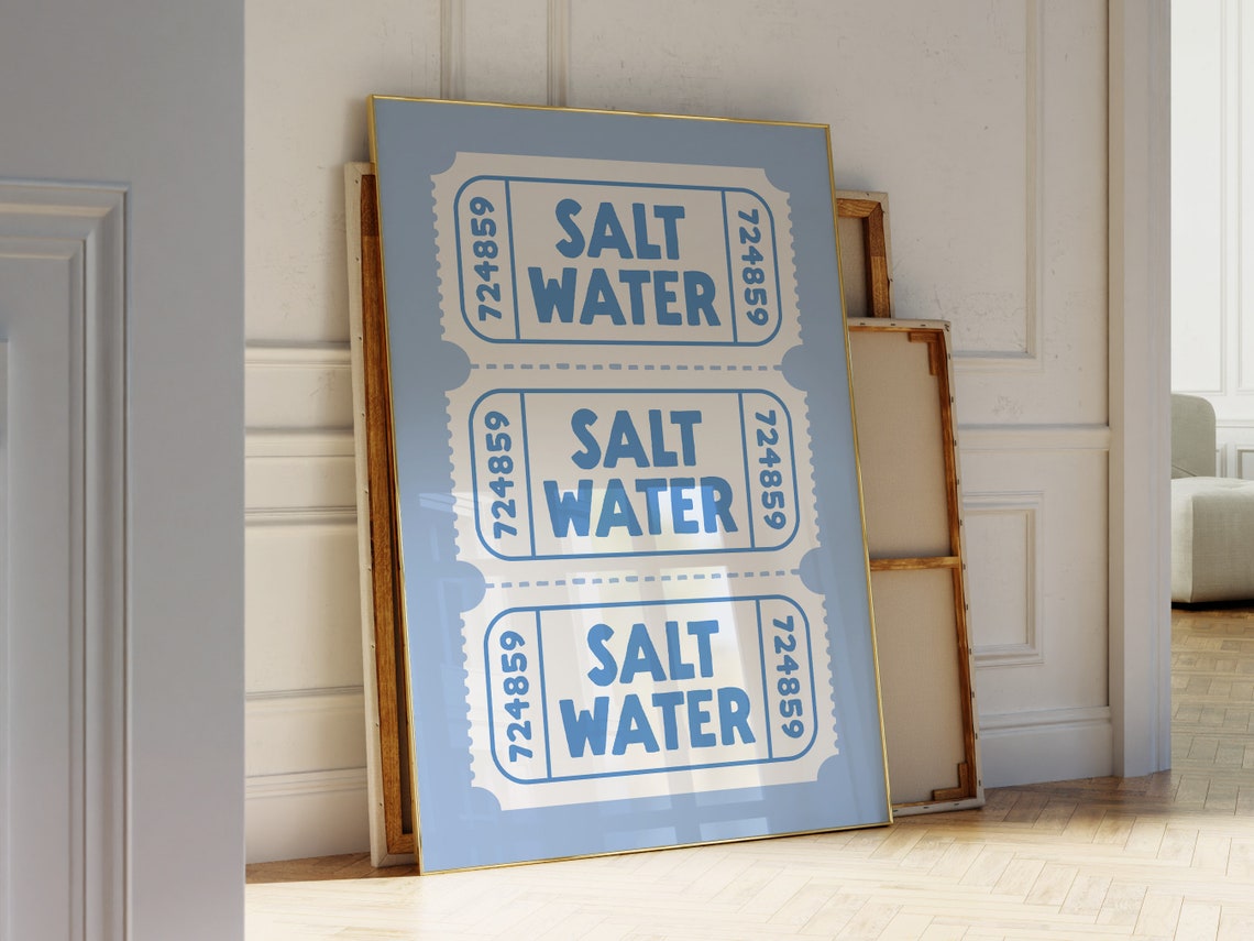 Salt Water Blue Raffle Ticket Style Coastal Beach Wall Poster - Image 2