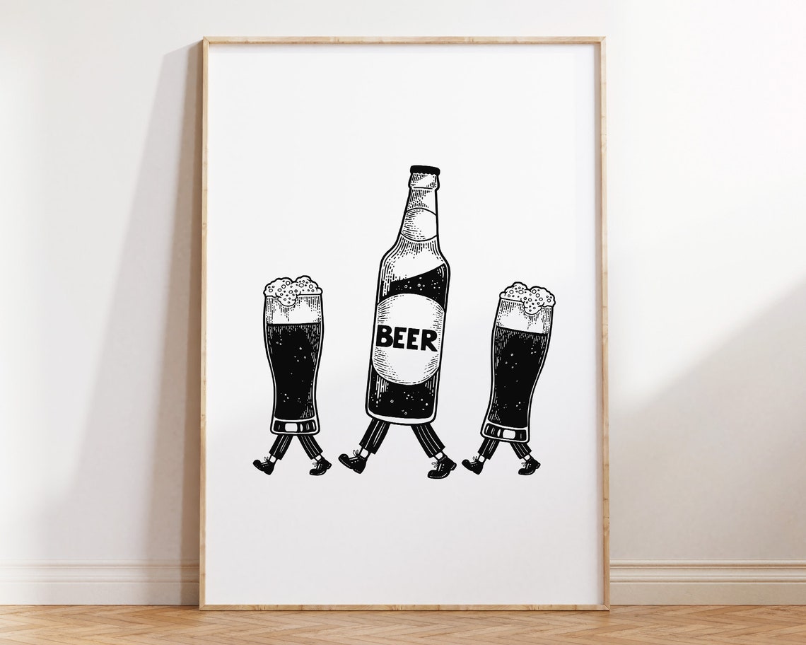 Funny Walking Beer Bottle Trio Vintage Kitchen Bar Cart Poster - Image 3