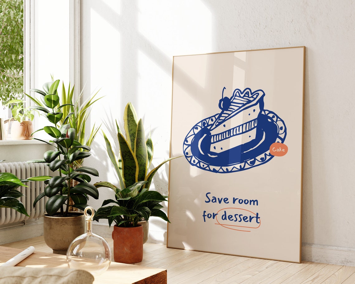 Save Room For Dessert Blue Cake Slice Baking Kitchen Quote Poster - Image 3