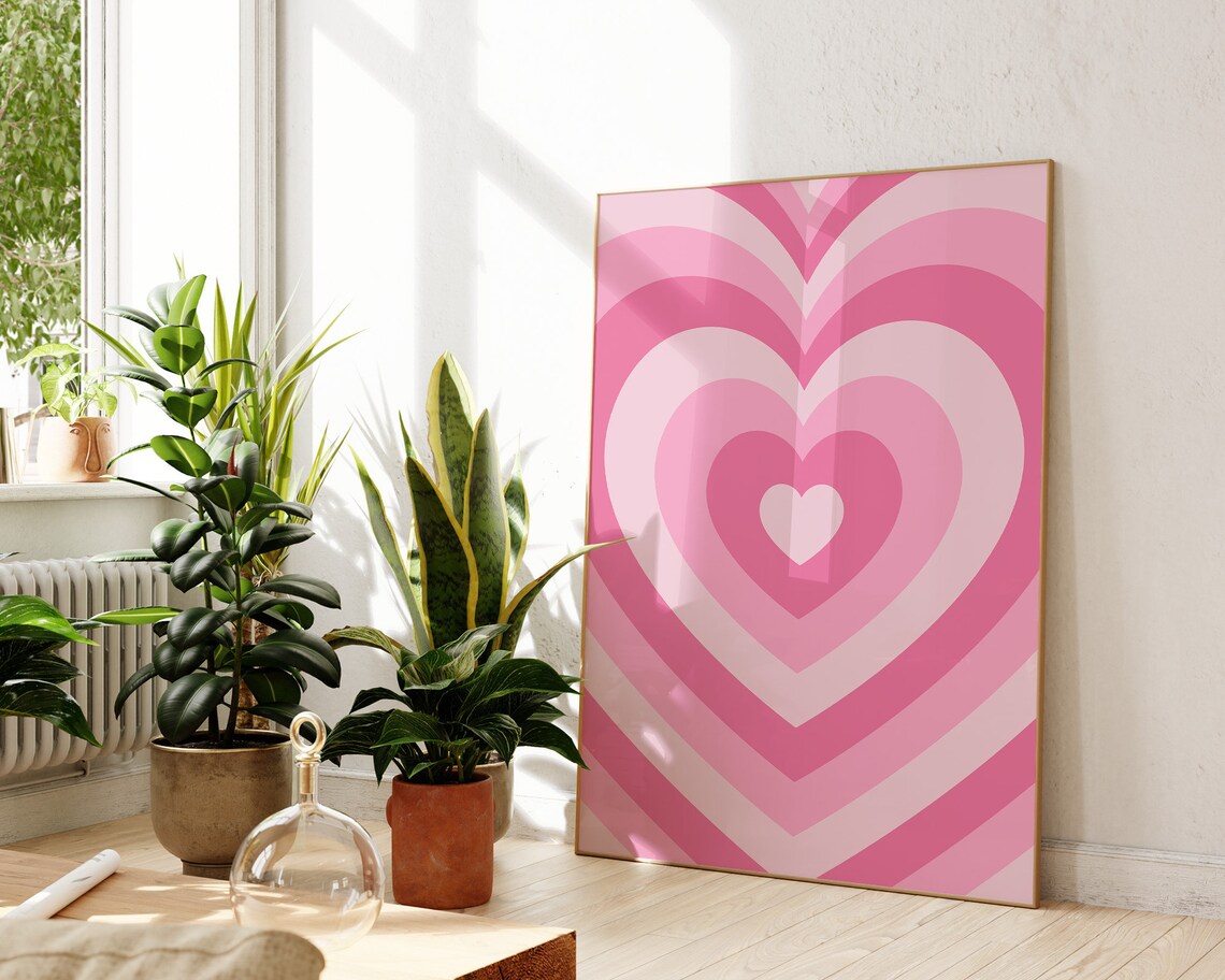 Pink Retro Heart Pattern Trendy Girls Room Aesthetic Love Art Poster - Image 3