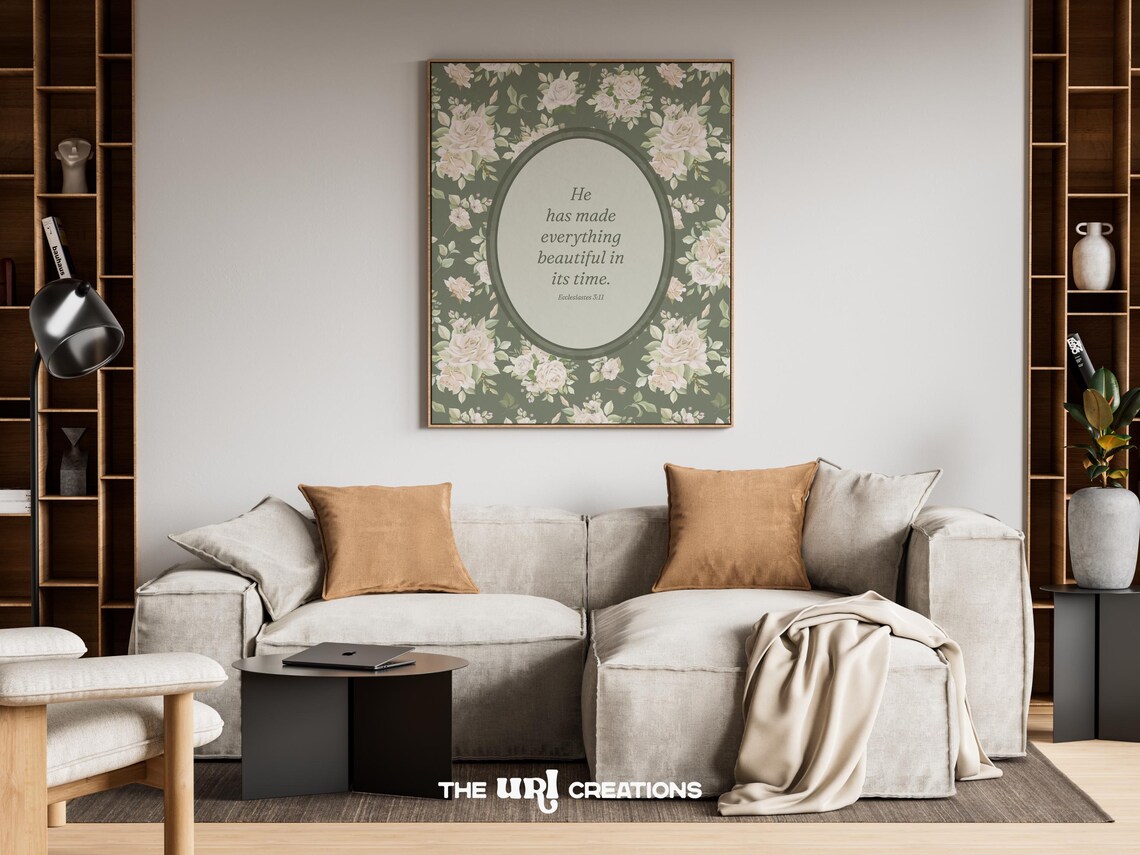 Sage Green Christian Scripture Poster, Vintage Floral - Image 2