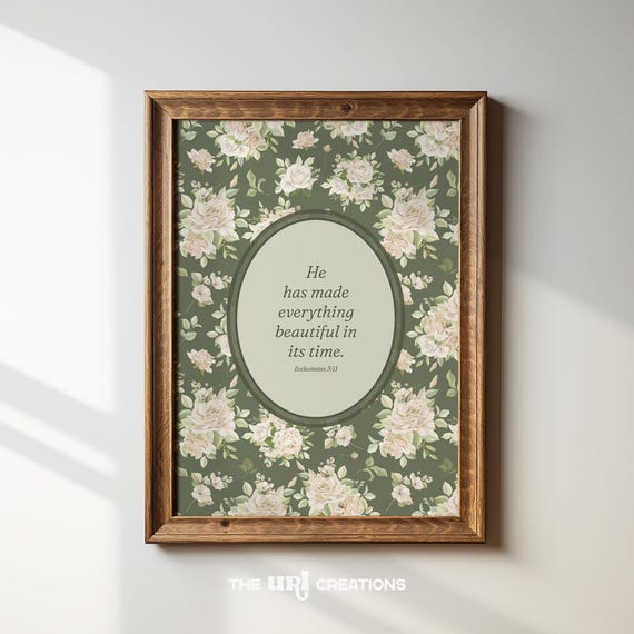Sage Green Christian Scripture Poster, Vintage Floral
